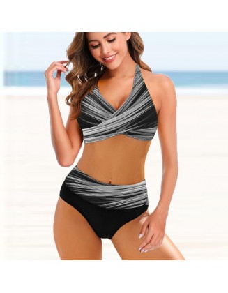 Europäische und amerikanische Damen Split Bikini Gestreifte Tie-dye Hollow Bikini Badeanzug