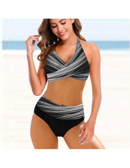Europäische und amerikanische Damen Split Bikini Gestreifte Tie-dye Hollow Bikini Badeanzug