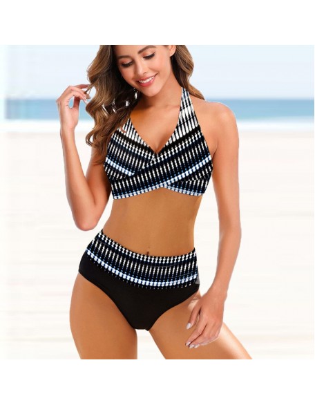 Europäische und amerikanische Damen Split Bikini Gestreifte Tie-dye Hollow Bikini Badeanzug