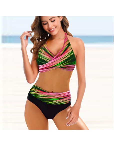 Europäische und amerikanische Damen Split Bikini Gestreifte Tie-dye Hollow Bikini Badeanzug