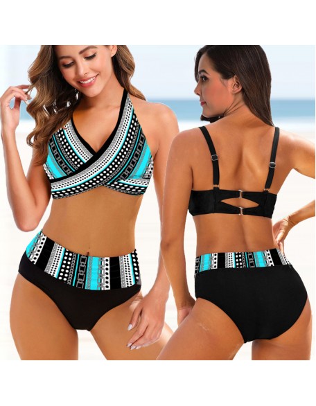 Europäische und amerikanische Damen Split Bikini Gestreifte Tie-dye Hollow Bikini Badeanzug