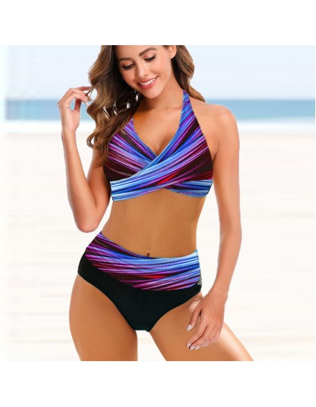 Europäische und amerikanische Damen Split Bikini Gestreifte Tie-dye Hollow Bikini Badeanzug