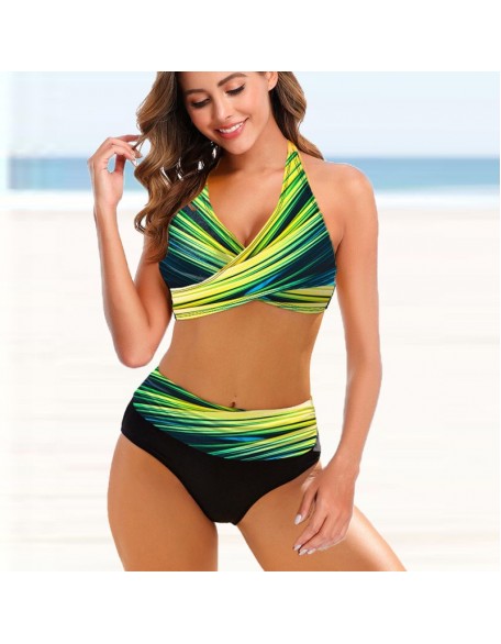 Europäische und amerikanische Damen Split Bikini Gestreifte Tie-dye Hollow Bikini Badeanzug