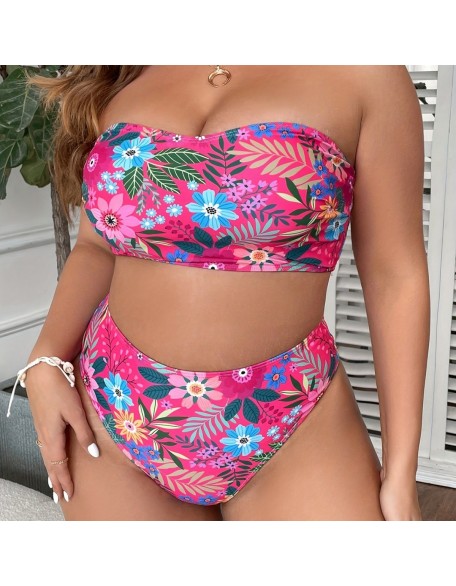Bedruckter Bikini-Badeanzug in Übergröße mit geteiltem Oberteil