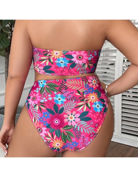 Bedruckter Bikini-Badeanzug in Übergröße mit geteiltem Oberteil