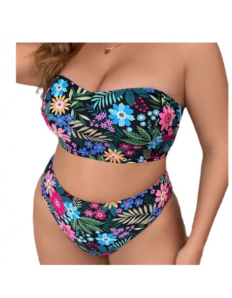Bedruckter Bikini-Badeanzug in Übergröße mit geteiltem Oberteil
