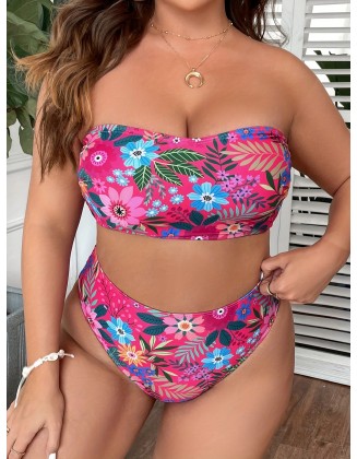Bedruckter Bikini-Badeanzug in Übergröße mit geteiltem Oberteil