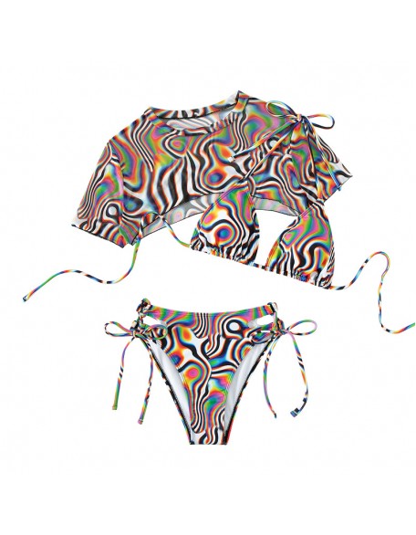 Damen Bikini Seil Mesh Buntes Bikini Badeanzug